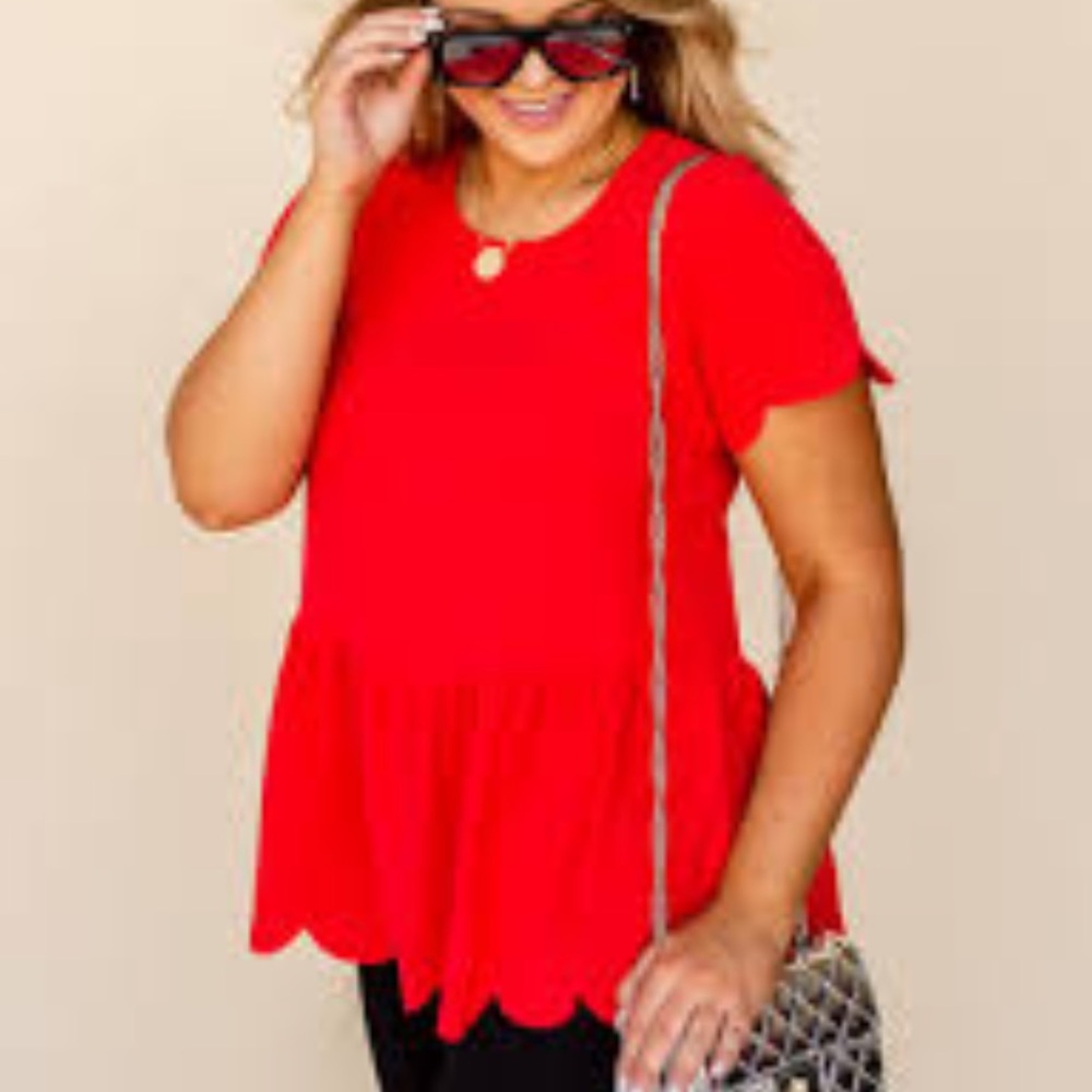Kiki Larue Red Scalloped Blouse